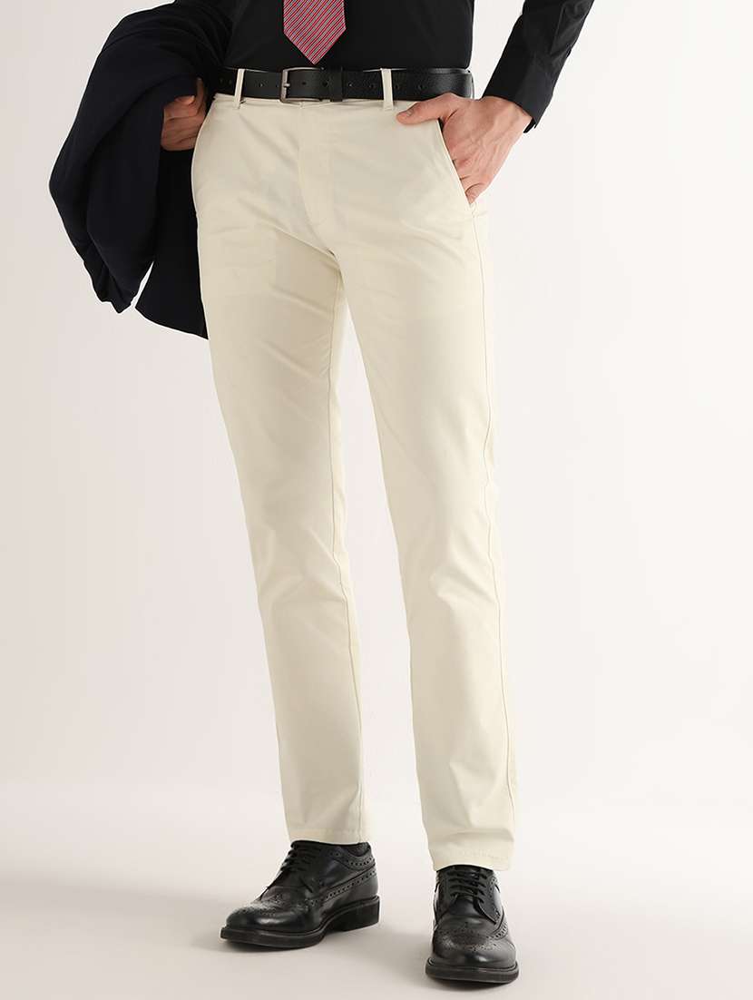 men solid mid rise slim fit formal trouser