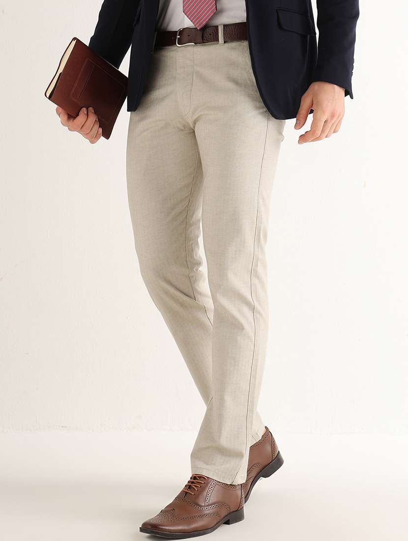 Men Solid Mid Rise Slim Fit Formal Trouser - 22765777 -  Standard Image - 3