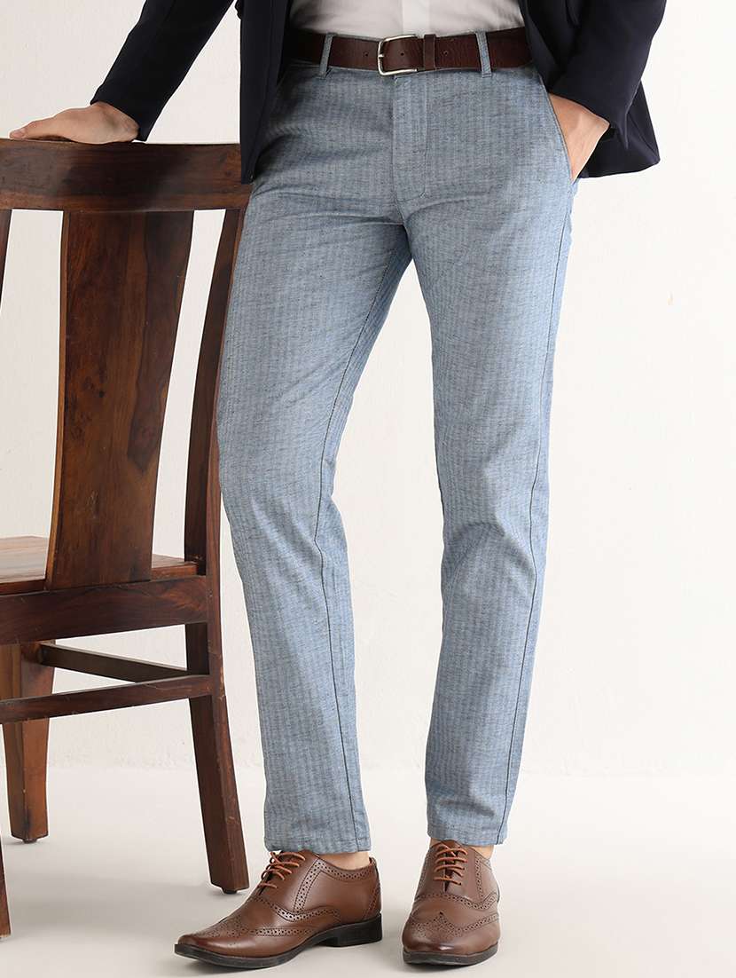 men self design mid rise slim fit formal trouser