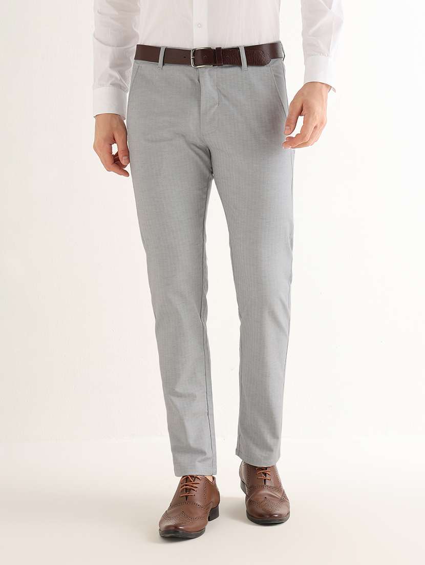 men self design mid rise slim fit formal trouser