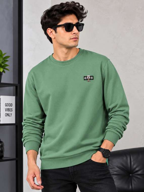 men solid long sleeves regular fit sweatshirt