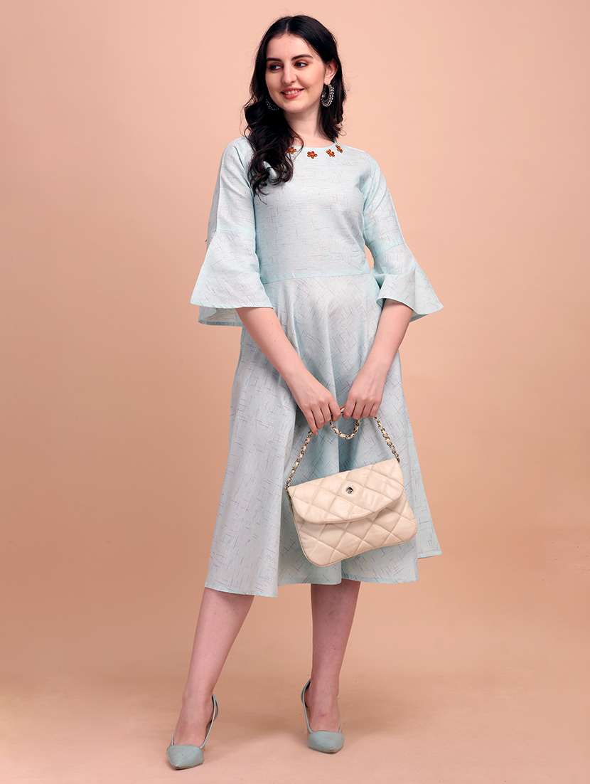 women self design bell sleeves a-line dress