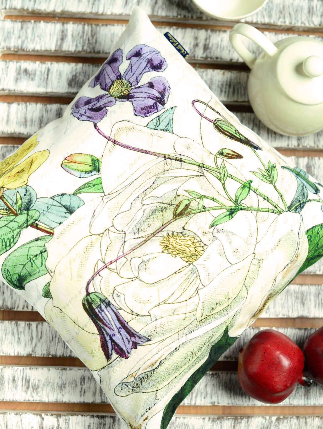 purple floral digital print cushion