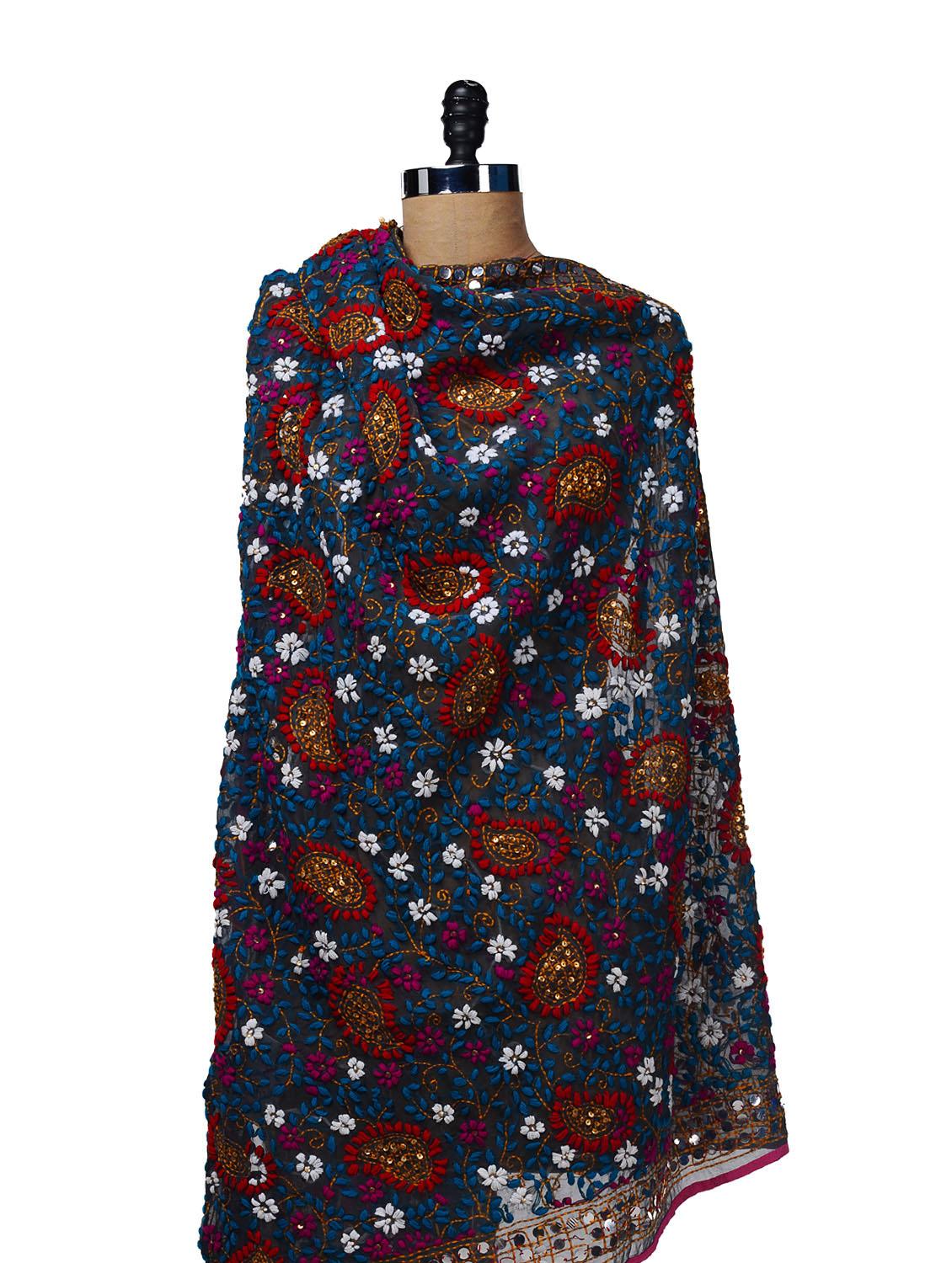 Grey Embroidered Dupatta - Vayana