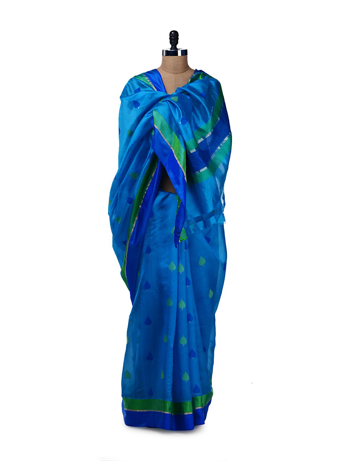 Peacock Blue & Green Silk Saree - Saboo