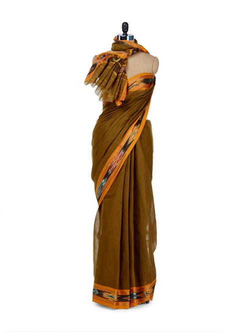 Cotton Ikat Print Border Saree - Desiweaves