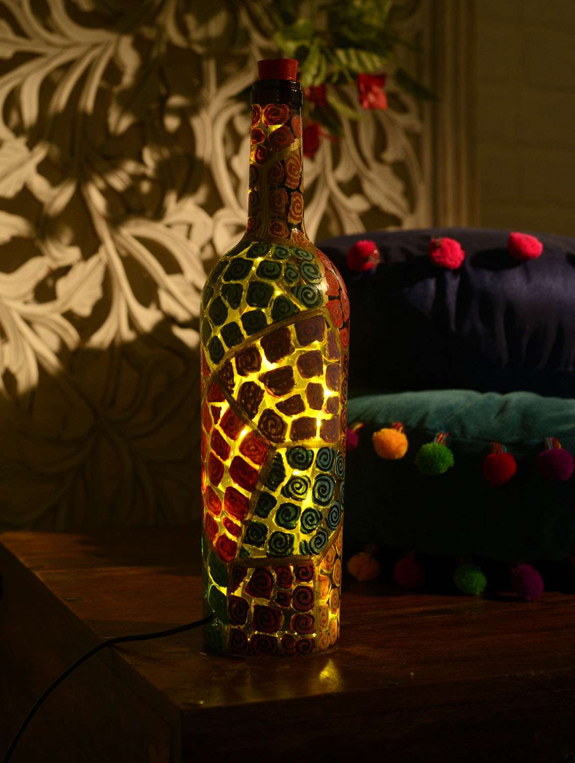 mosaic design  led  glass bottle lamp