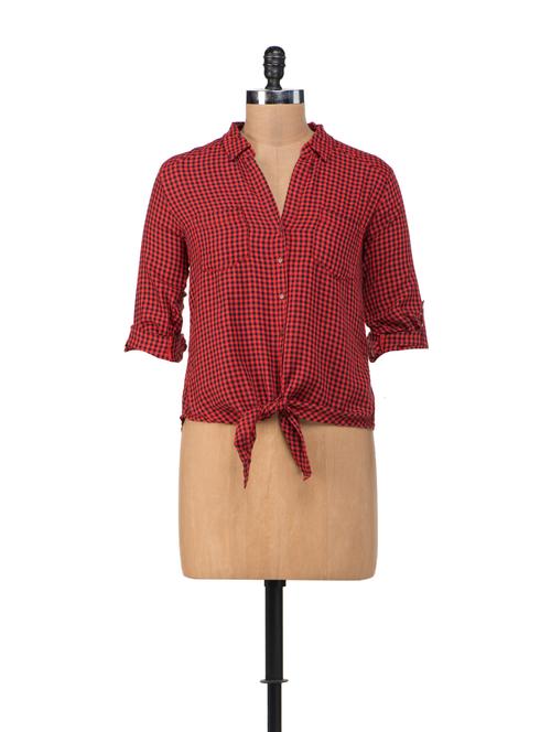 Check Print Shirt With Knot Tie - Chemistry