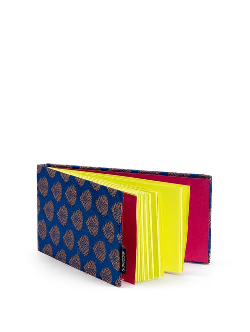 Blue Brocade Long Notebook With Fluorescent Pages - SUNDARBAN
