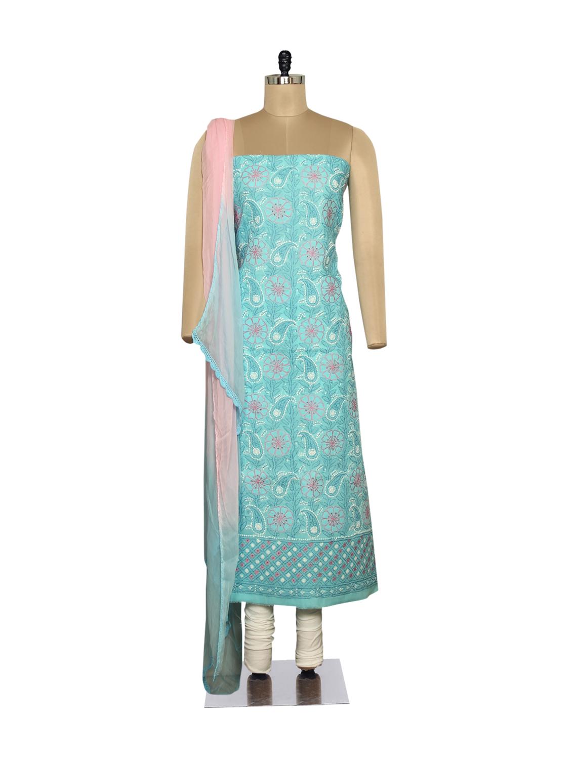 Sky Blue & Pink Embroidered Suit - Ada