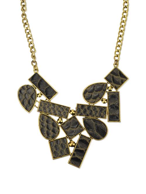 Black & Gold Leather Collage Necklace - Blissdrizzle