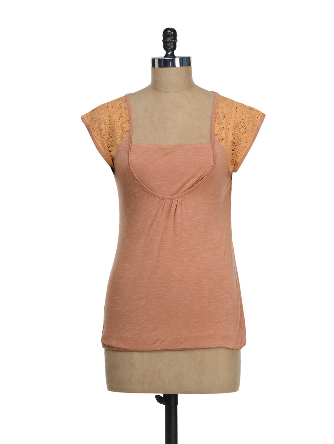 Orange Top With Lace Sleeves - I AM FOR YOU