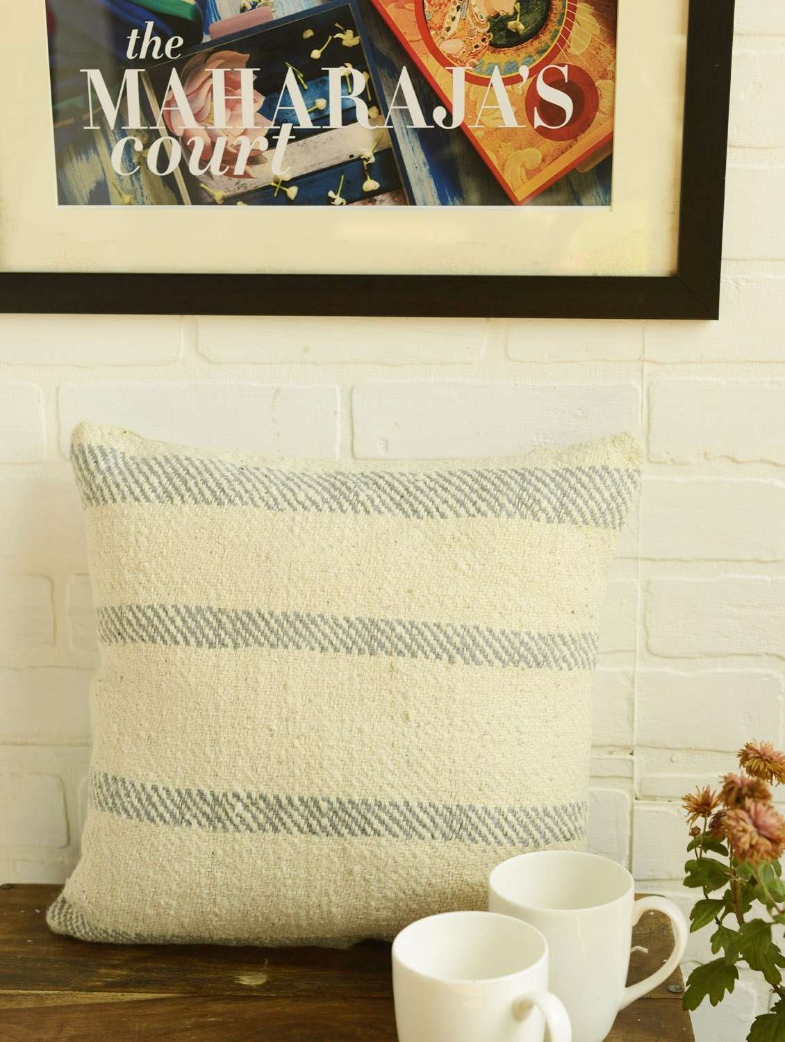 grey striped organic cotton cushion cover