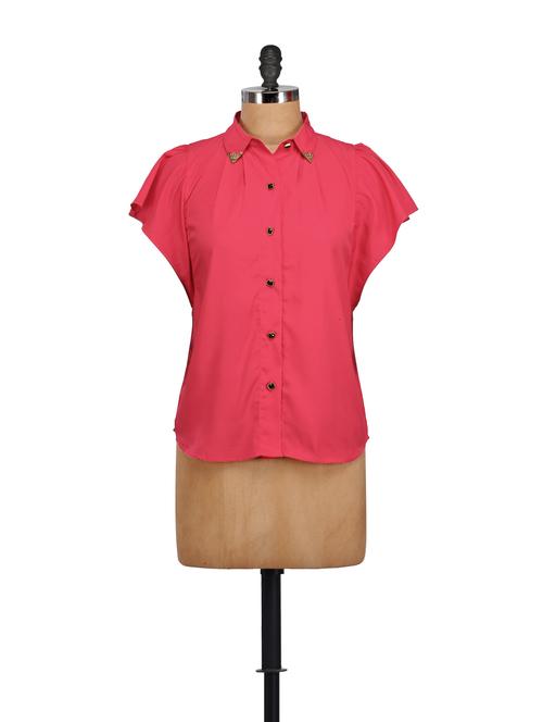 Coral Butterfly Button Down Top - MARTINI