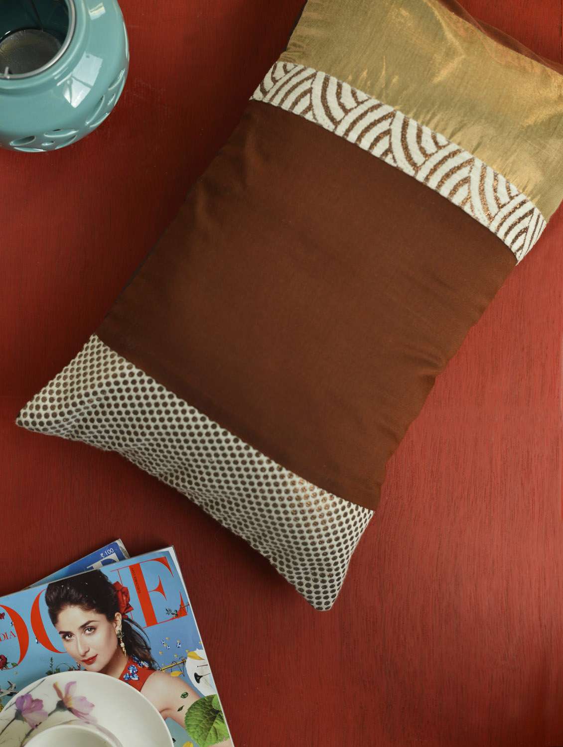 elegant red silk cushion cover