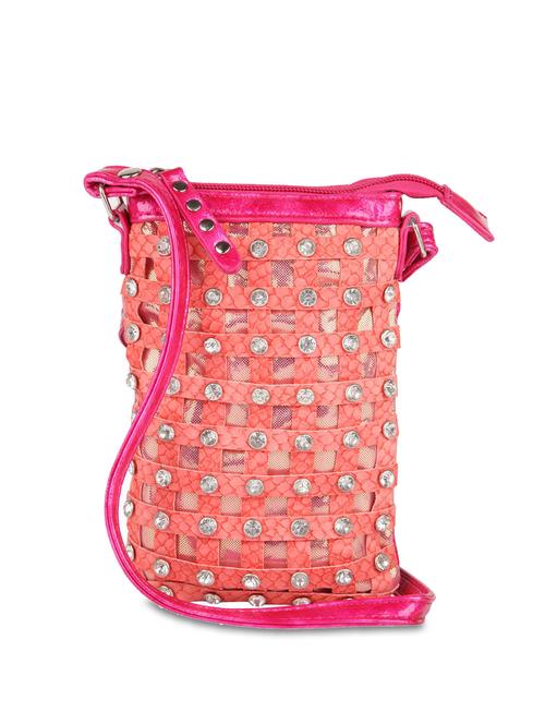 Pink Designer Sling Bag With Diamonte Studs - ALESSIA