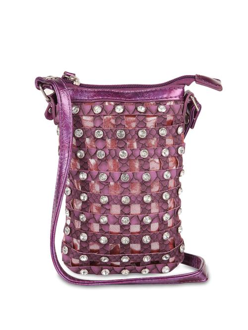 Purple Designer Sling Bag With Diamonte Studs - ALESSIA