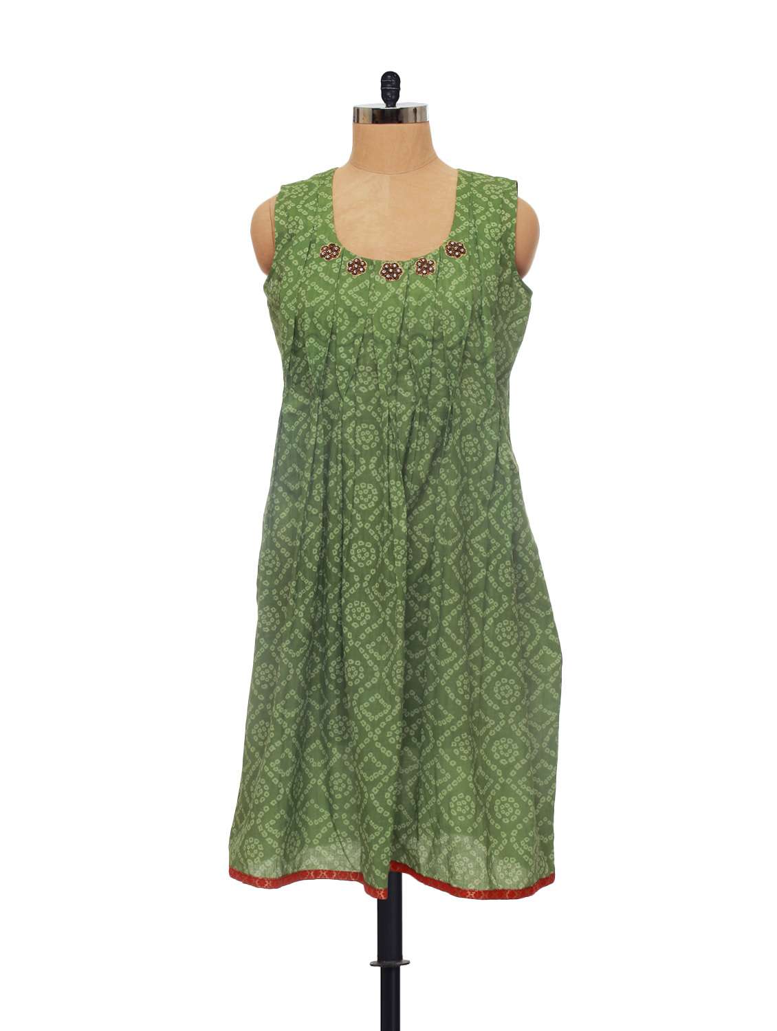 Buy online Green Bandhani Cotton Kurti from Kurta Kurtis for Women by