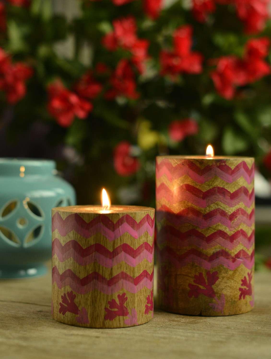 laheriya pillar t-light holder - pink set of 2