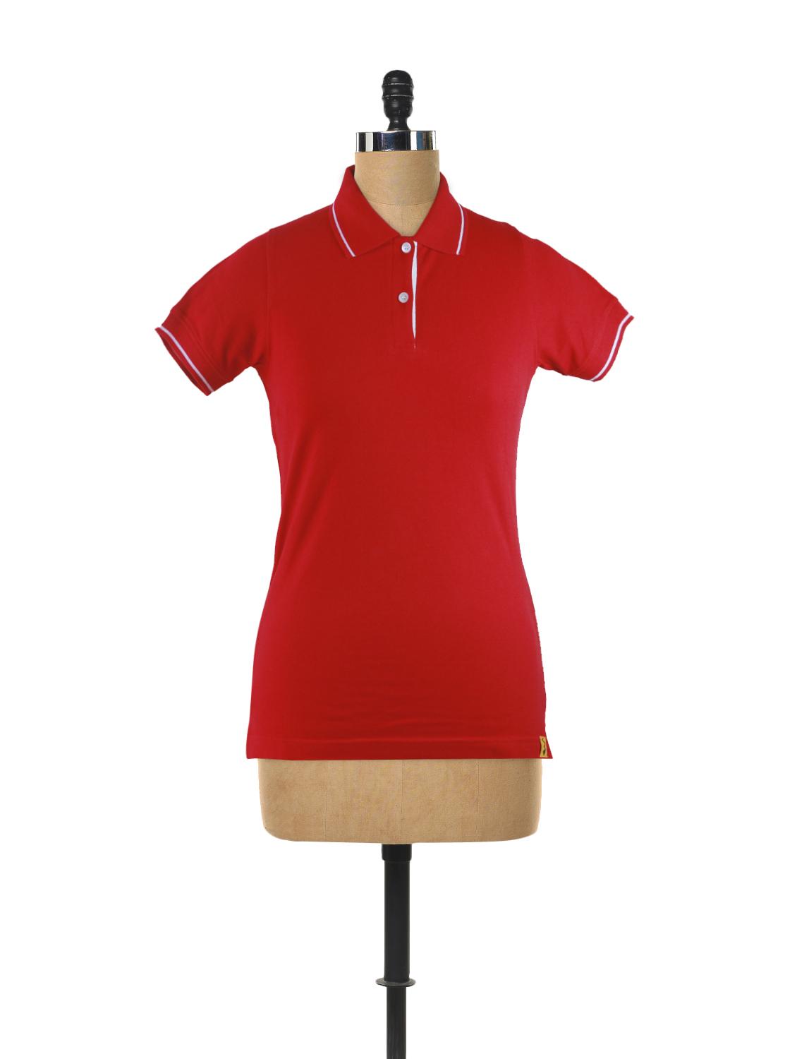 short sleeved solid polo neck t shirt