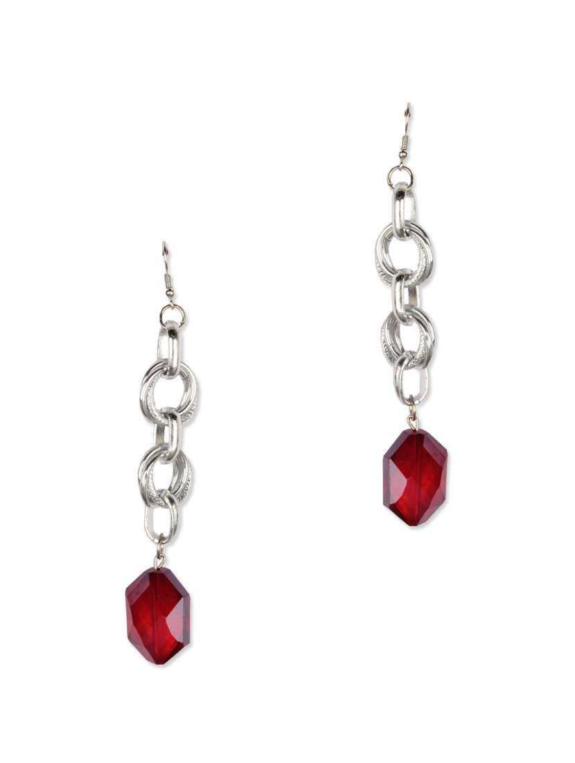 ruby drop silver chain earrings