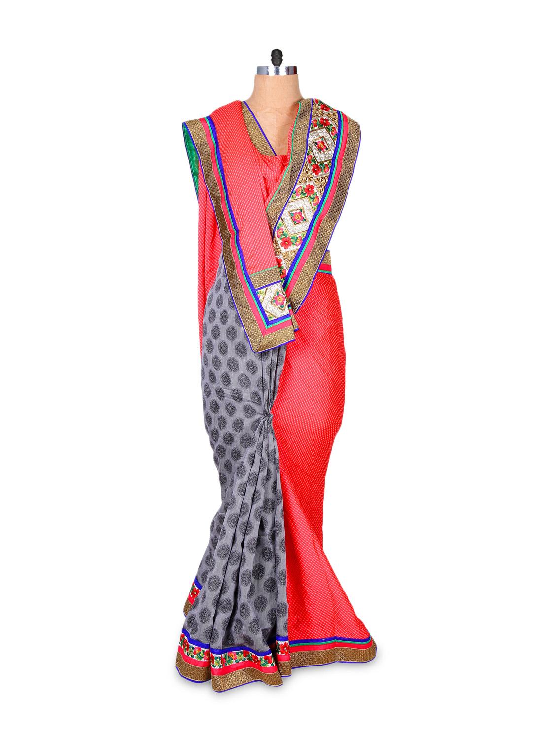 Red And Grey Art Silk Saree - Hypno Tex