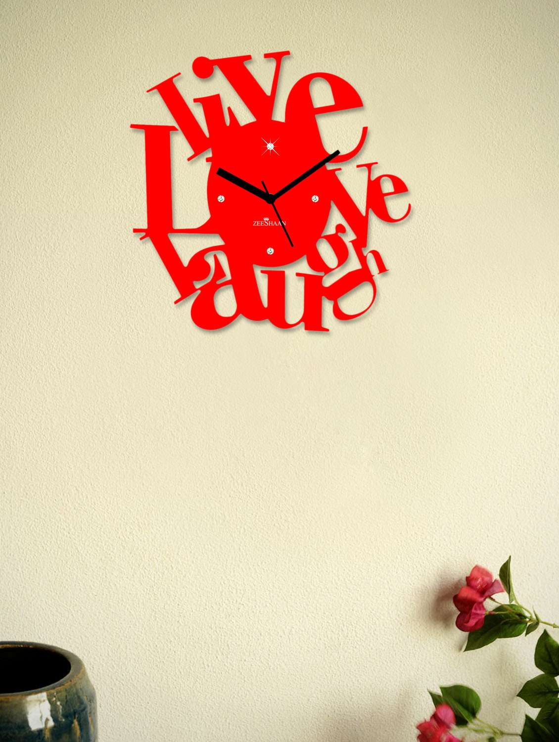 spirited live, love, laugh red wall clock