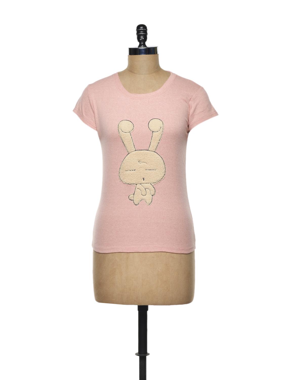Rabbit Love Pink Cotton Knit T-shirt - TREND SHOP