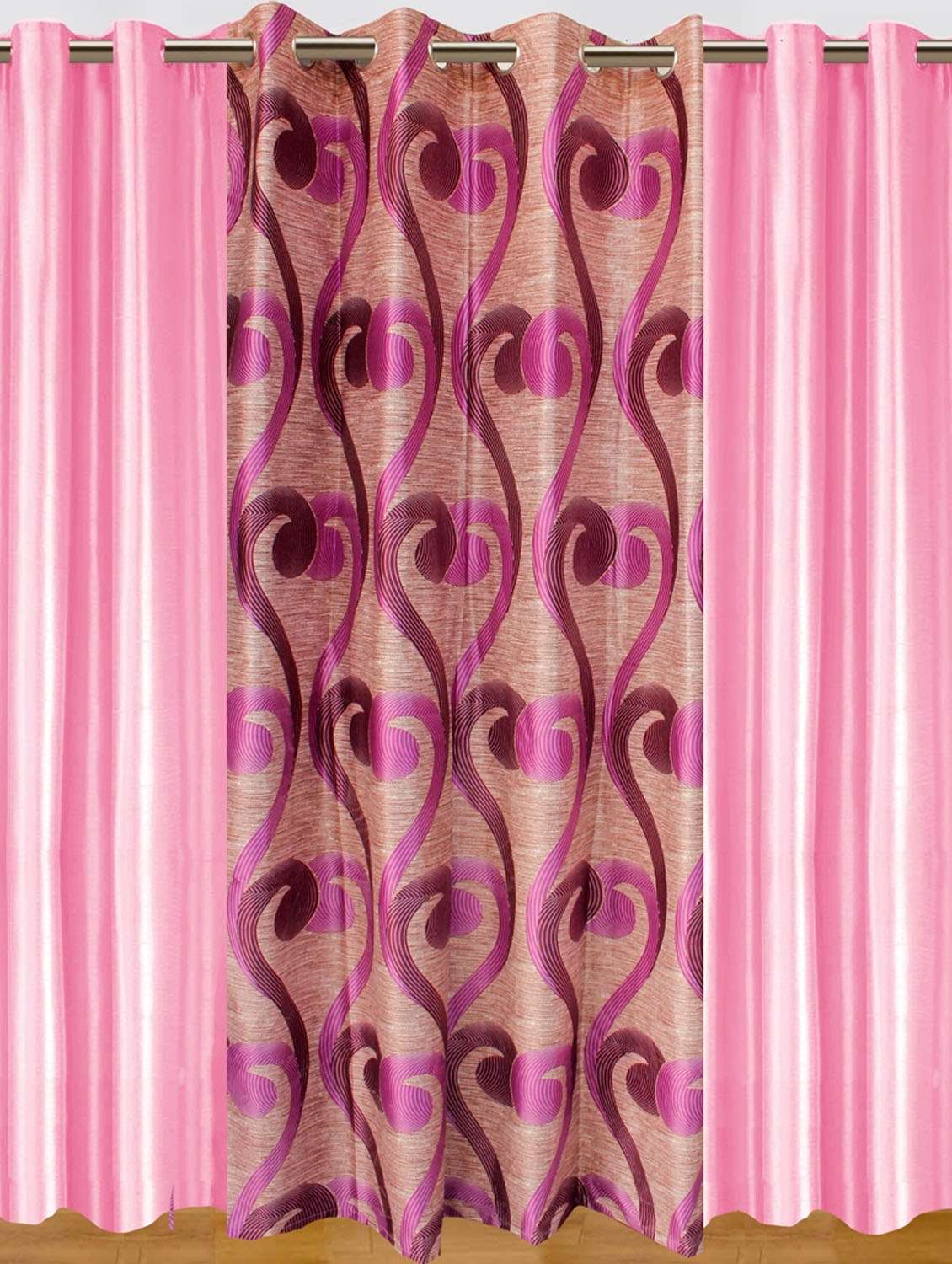 Buy Pink Spiral Patterned Curtains For Unisex From Dekor World For