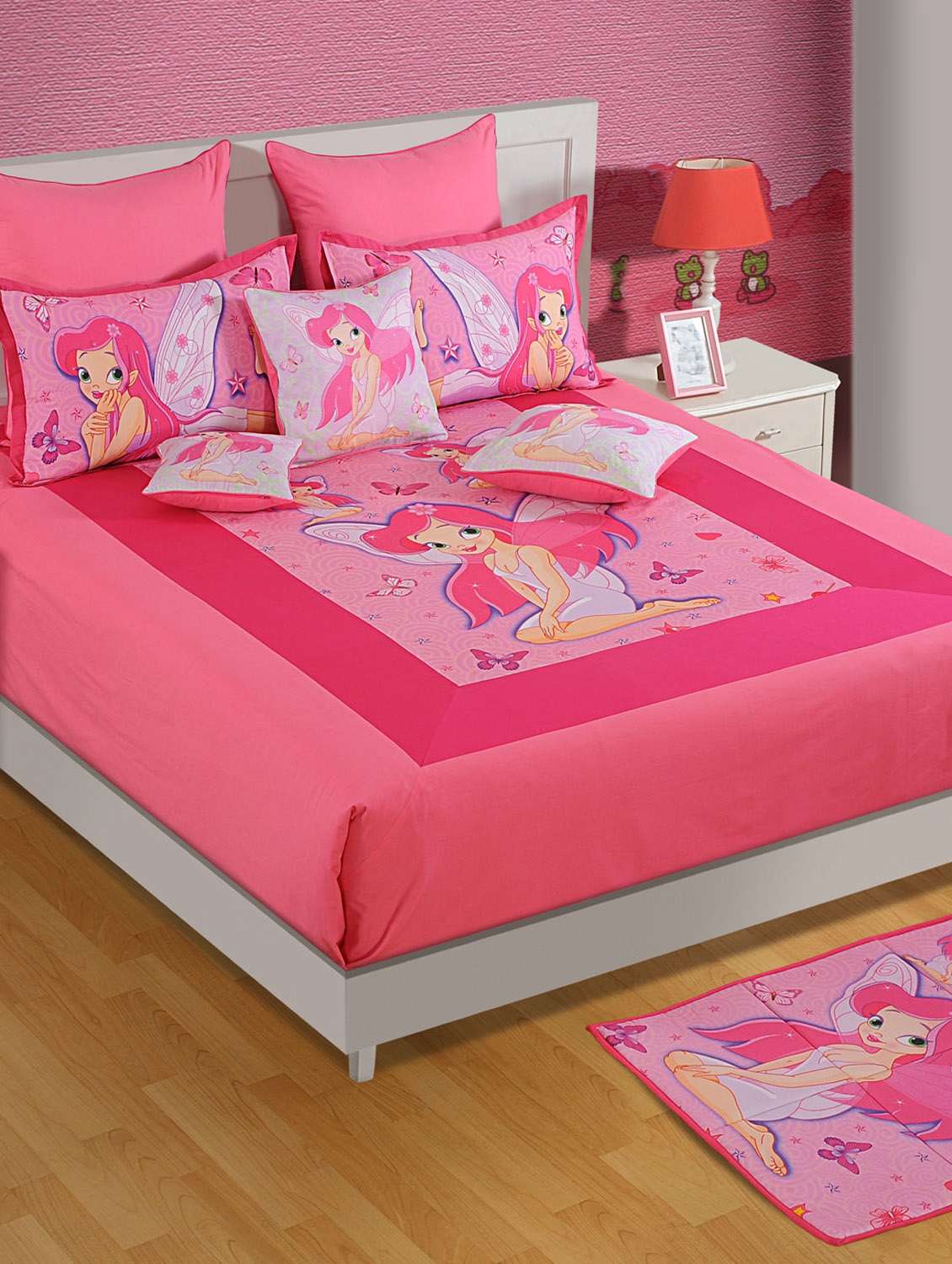 pink fairytale print bed linen set