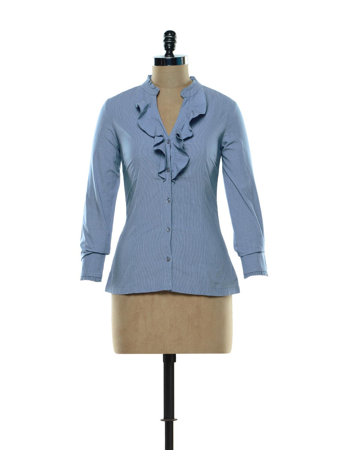 Ruffled Blouse In Brilliant Blue - Kaaryah