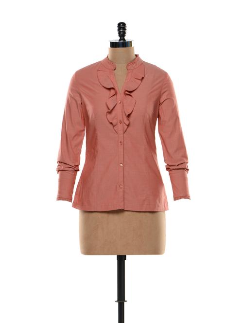 Ruffled Blouse In Dark Peach - Kaaryah