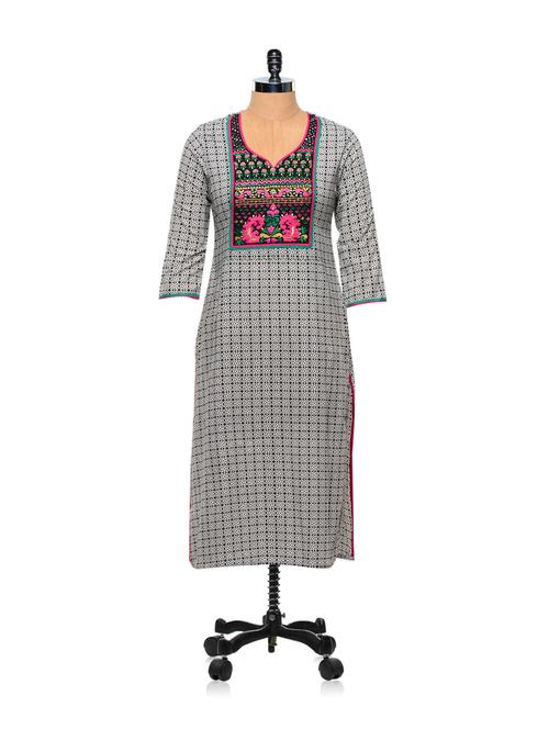 Black And White Printed Kurti - AFSANA