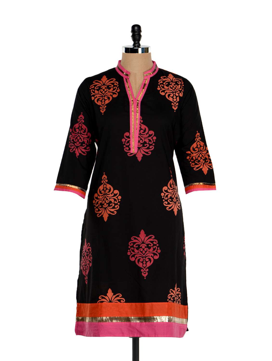 Buy online Patterned Black Cotton Kurti from Kurta Kurtis for Women by