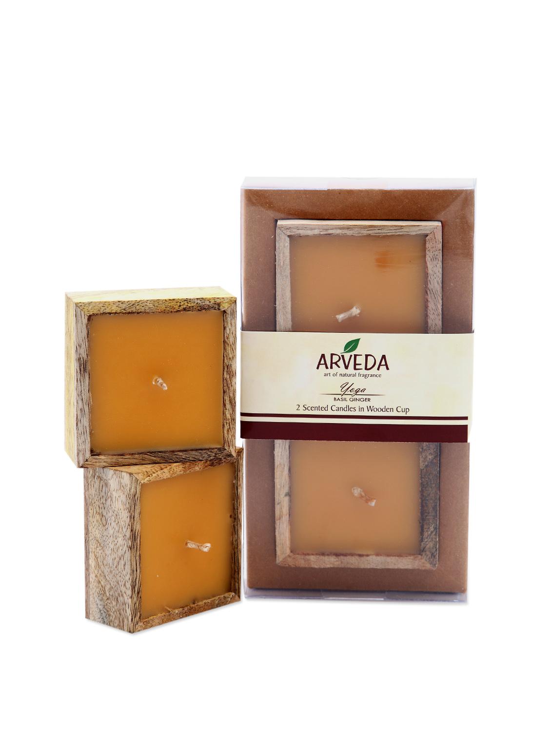 set of 2 scented wooden square bowl candles