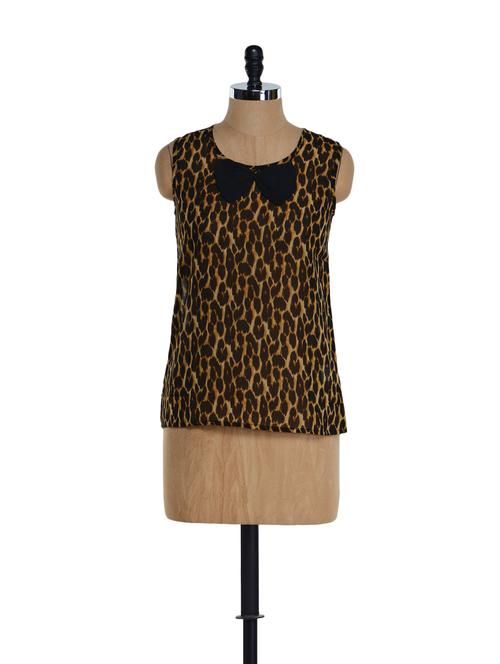 Sleeveless Animal Print Bow Top - Golden Couture