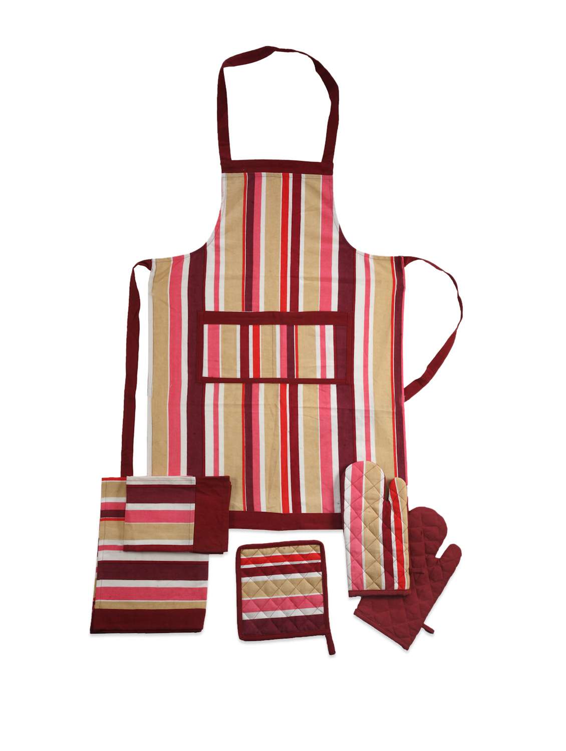 multi-coloured striped apron combo. set of 6 pieces
