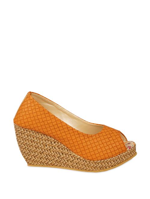 Stylish Orange Peep-toe Wedge Heels - ZACHHO