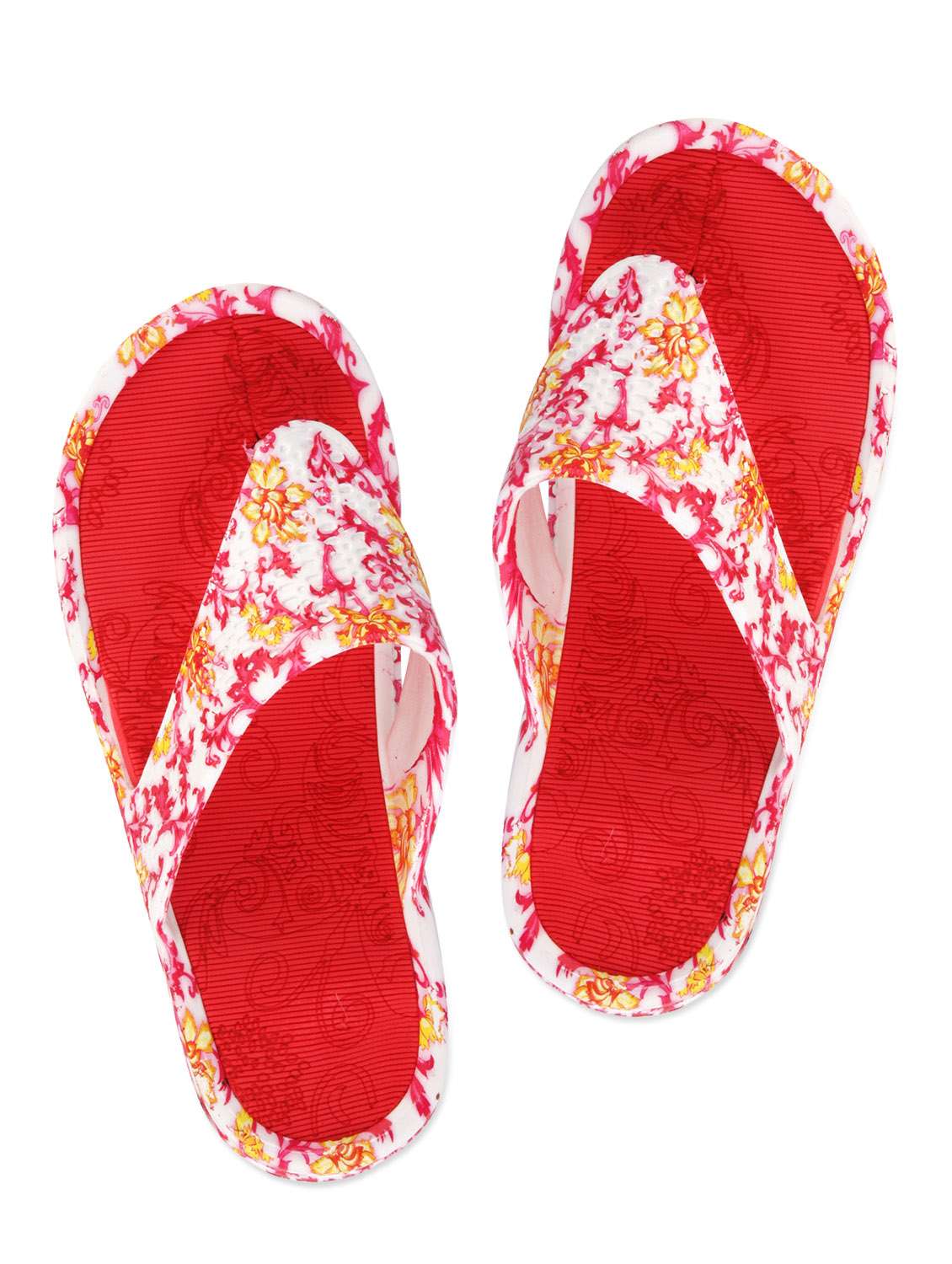 Buy online Floral Patterned Red Platform Slippers from footwear