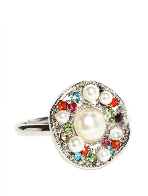 Silver Plated And Multi-coloured Stone Studded Ring - Golden Peacock
