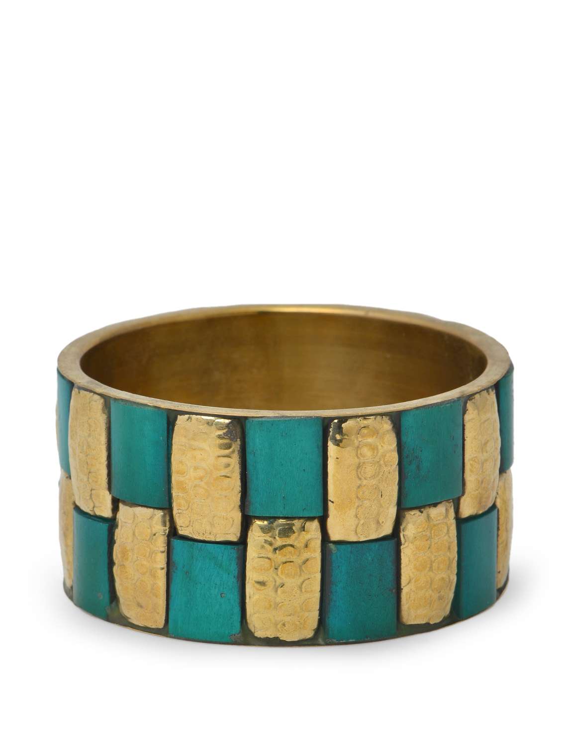 metallic wide gold and green kada