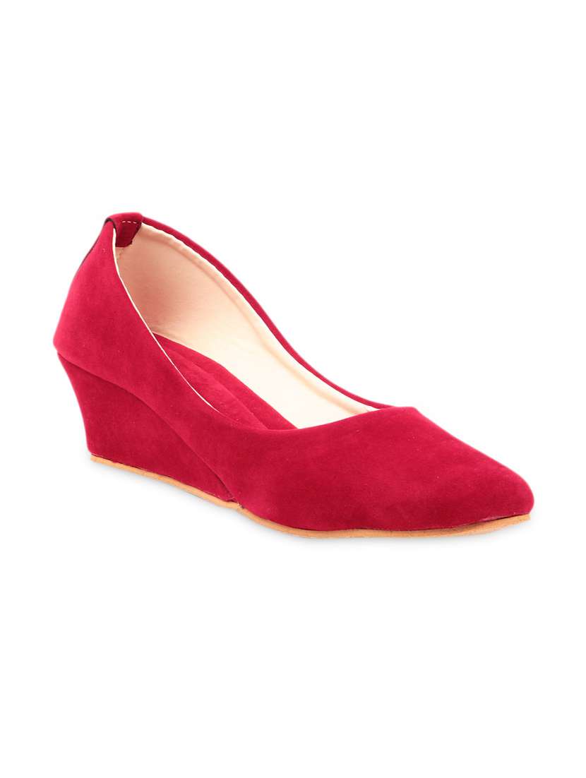 Buy online Red Suede Wedge Balles from heels for Women by Sindhi