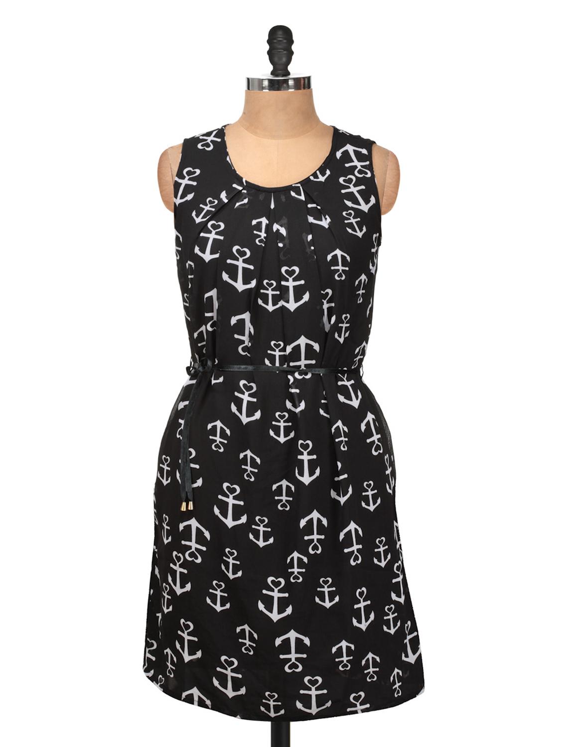 Black And White Anchor Print Dress - Silk Weavers