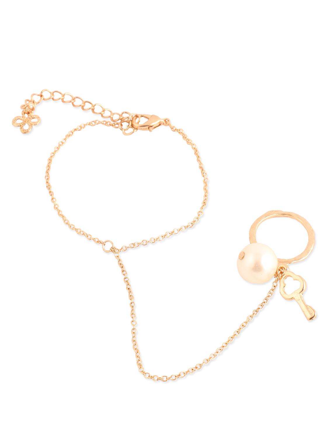 Amazing Gold Bracelet With Gorgeous Pearl Ring With Key - Addons