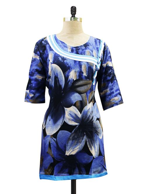 Navy Blue Floral Print Kurti - Sutee