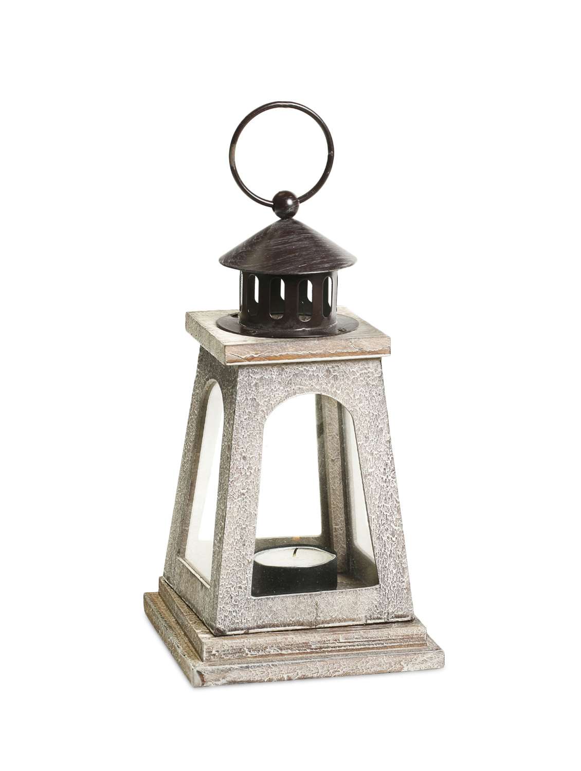 natural finish square lantern with a wood grain finish