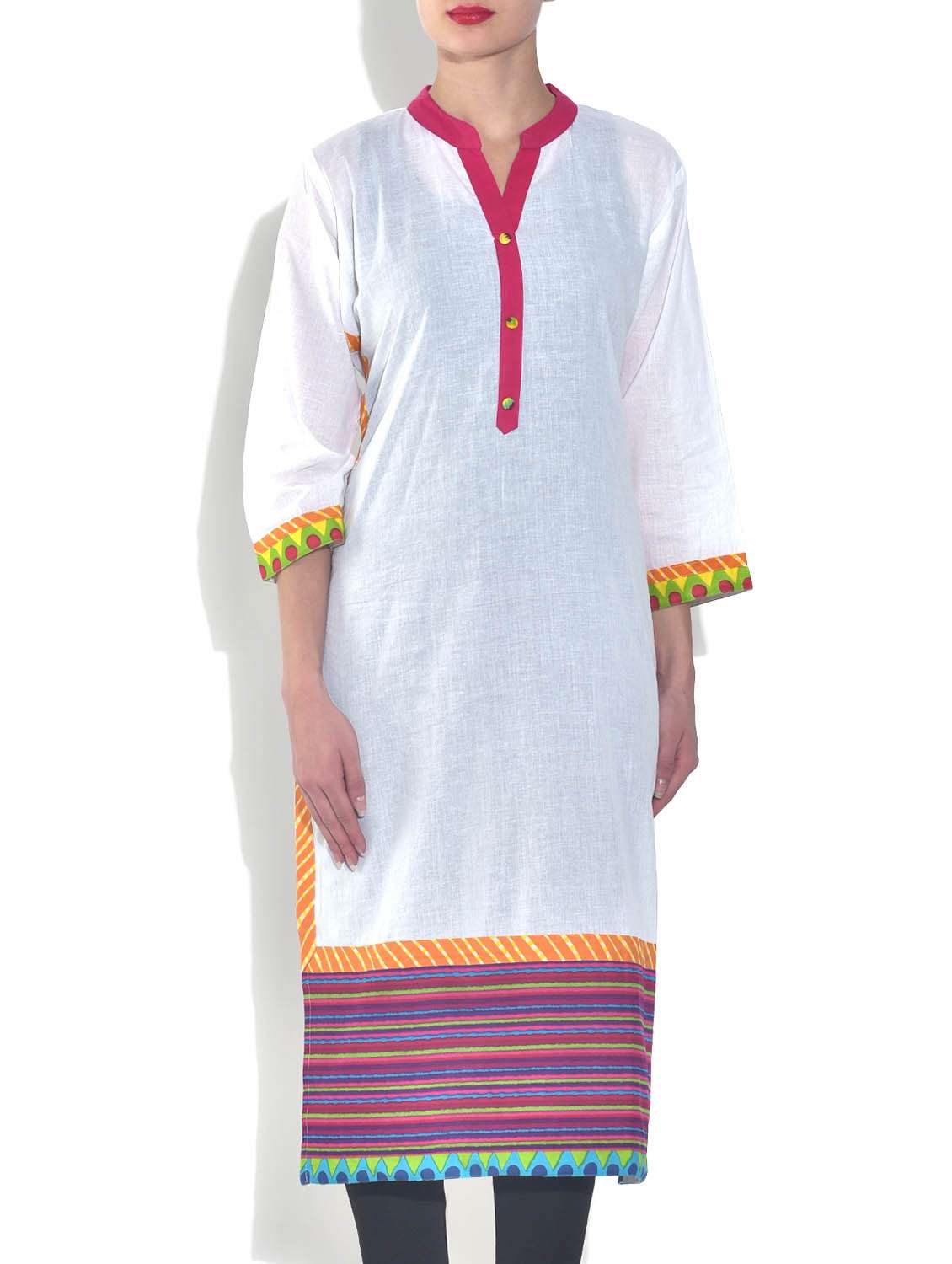 white cotton straight kurta - 9540154 - Zoom Image - 0