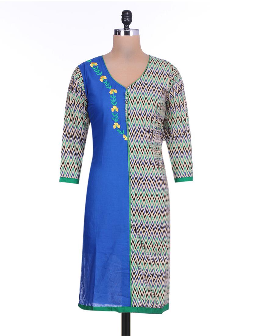 Multicolored Chevron Printed Cotton Kurta - By