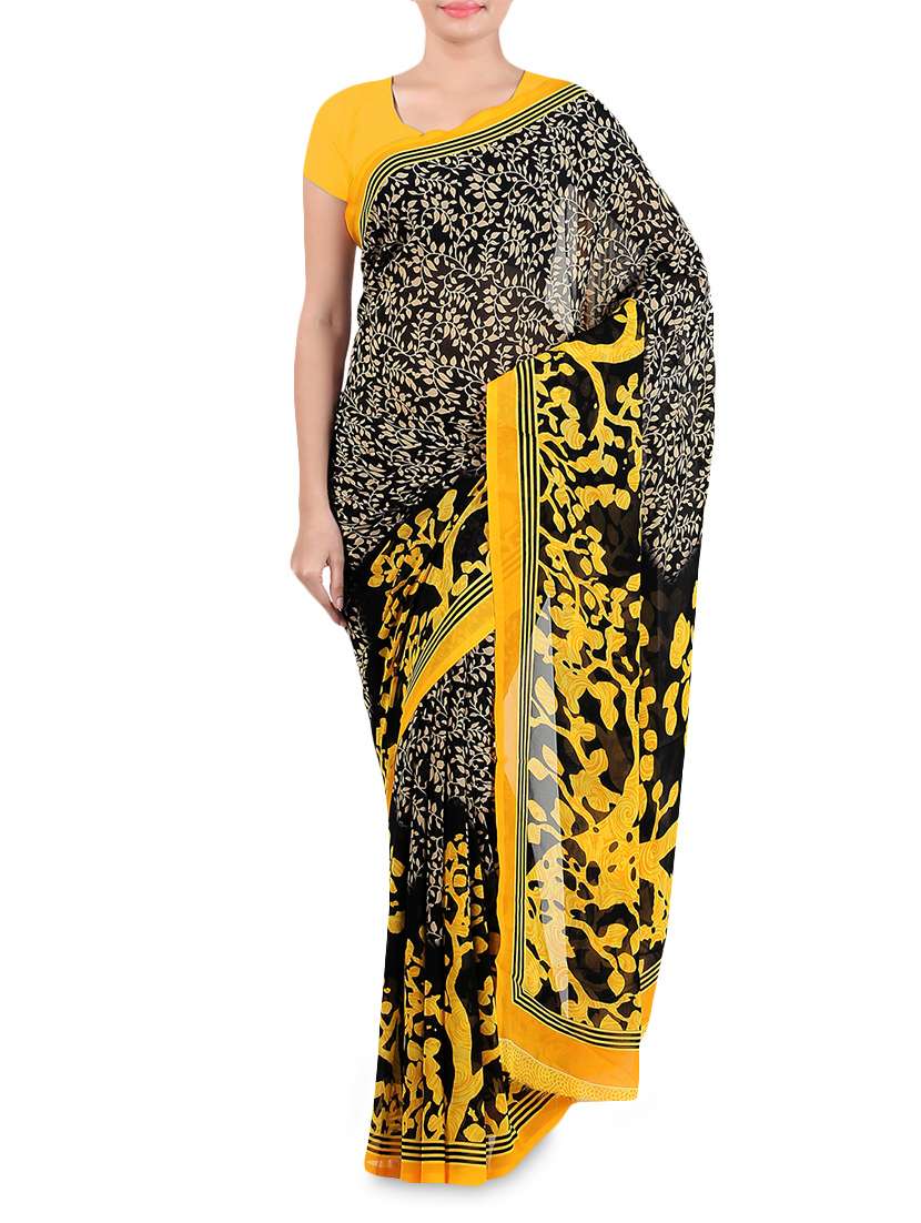 multicolored faux georgette printed saree with blouse