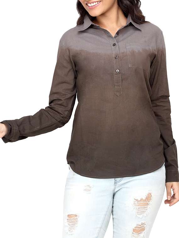 grey cotton  long sleeves long shirt